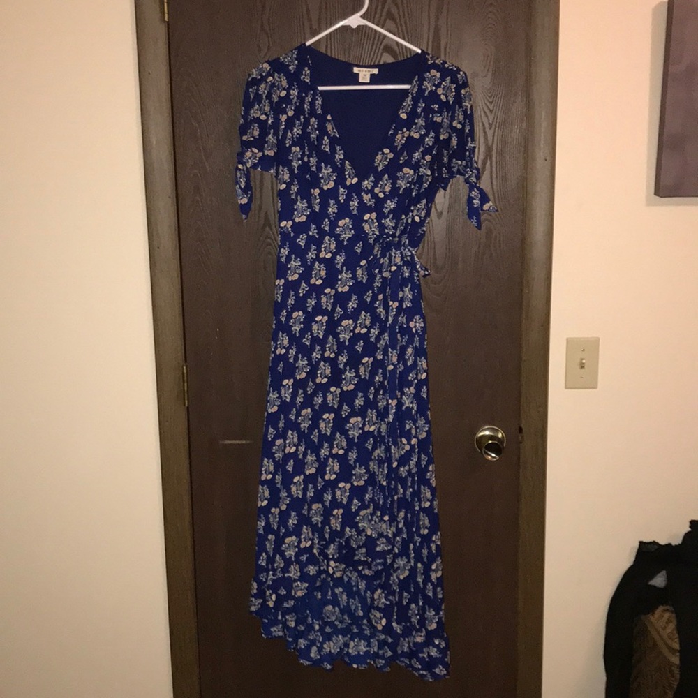 Blue floral wrap dress